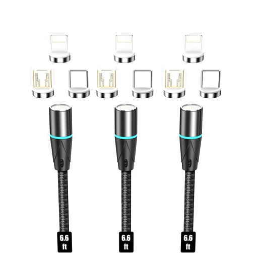 N. NETDOT NetDot Magnetic Charging Cable,3in1 Gen12 (6.6ft/3 Pack Black) 18W Fast Charging Magnetic Phone Charger and Data Transfer Magnetic Charger for USB-C,Micro USB and i-Product