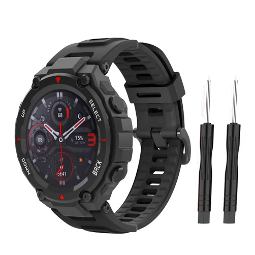 MoKo Watch Band Compatible with Amazfit T-Rex/T-Rex Pro Smartwatch, Soft Silicone Replacement Sport Strap Breathable Wristband Bracelet with Tools, Black