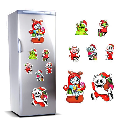 Stology 7 PCS Christmas Jack Skellington Refrigerator Magnets Decoration, Xmas Sally Monster Fridge Car Garage Door Magnetic Stickers, Funny Holiday Waterproof Dishwasher Decals Home Kitchen Decor