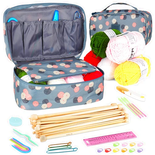 Coopay Knitting Kit 71 PCS Knitting Needles Set, Knitting Kit for Beginners Adults 2mm-10mm Straight Single Pointed Wooden Knitting Needles with Yarn, Wooden Knitting Set with Knitting Accessories