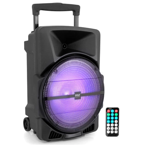 Pyle Wireless Portable PA Speaker System -1200W High Powered Bluetooth Compatible Indoor&Outdoor DJ Sound Stereo Loudspeaker wITH USB MP3 AUX 3.5mm Input, Flashing Party Light & FM Radio -PPHP1544B
