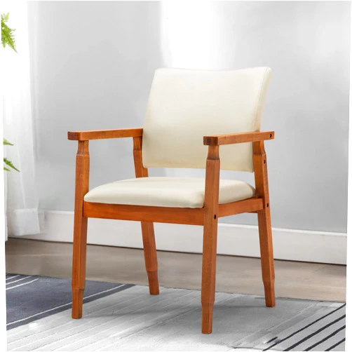 thksbought Mid Century Modern Walnut Dining Chairs Wood Arm Beige Fabric Kitchen Cafe Living Room Decor Furniture