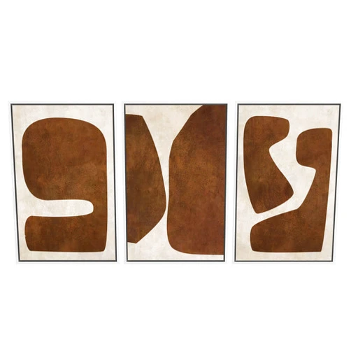 SIGNLEADER Framed Canvas Print Wall Art Set Brown Tan Retro Polygon Collage Abstract Shapes Illustrations Modern Art Geometric Zen Mid-Century for Living Room, Bedroom, Office - 16