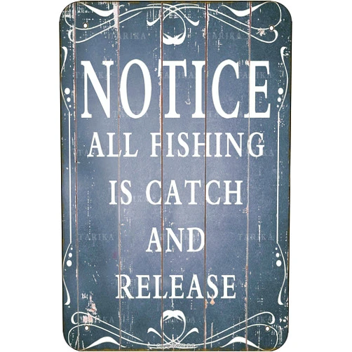 QSHPO Fisherman Collection Metal Signs Notice All Fishing Is Catch And Release Posters Lake House Farm Wall Decor Fishing Tin Sign Art 12x18 Inches