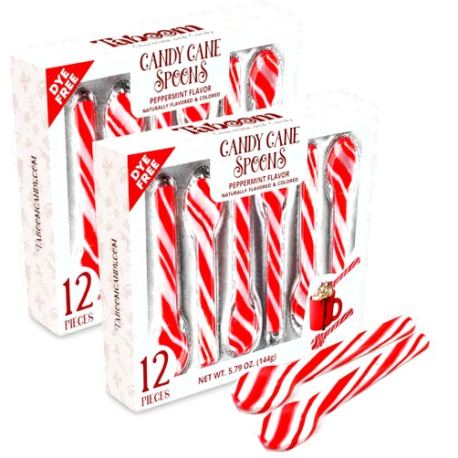Taboom Peppermint Candy Cane Spoons Dye-Free - Pack of 24 Individually Wrapped Christmas Peppermint Flavored Hot Chocolate Spoons - Festive Holiday Treats for Stirring, Gifts & Stocking Stuffers