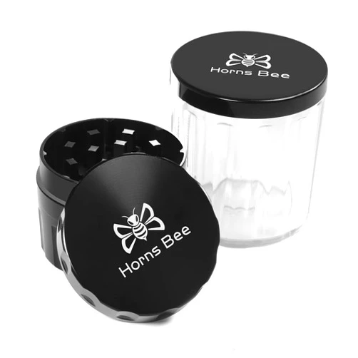 Horns Bee Herb Grinder Containers - Multipurpose Metal Spice Mill with Stash Jar, All-in-One Air Tight Sealable Containers, 2.2'' Sharpstone Grinder, with Accessories and Carrying Pouch