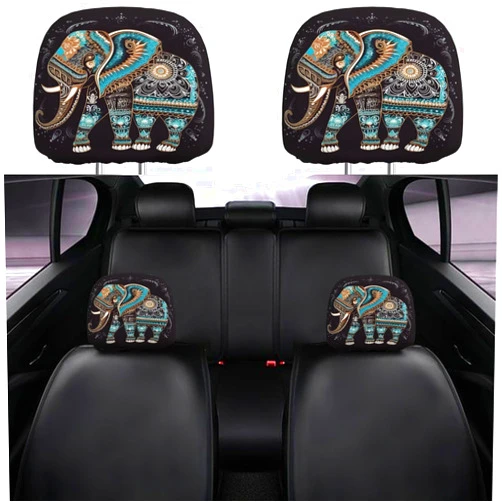 Dujiea 2 Pack Mandala Tribe Elephant Car Headrest Covers, Universal Soft Car Seat Head Rest Cover Protector, Vehicle Accessories Fabric Headrest Cover for Cars Vans Trucks