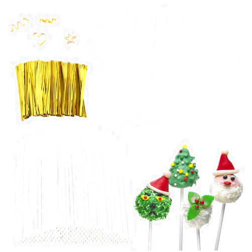 BTYMS 600 Pieces Cake Pop Sticks and Wrappers Kit, Including 6 Inch Paper Lollipop Sticks，4 x 6 Inches Clear Cake Pop Bags and Gold Twist Ties, Plastic Candy Treat Bags Chocolate Pops Making Accessories