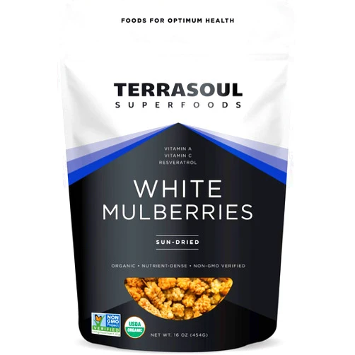 Terrasoul Superfoods Organic Sun-dried White Mulberries, 2 Lbs (Pack of 2), Sweet Superfood Snacking, Smoothie Booster, and Nutrient-Packed Yogurt Topping