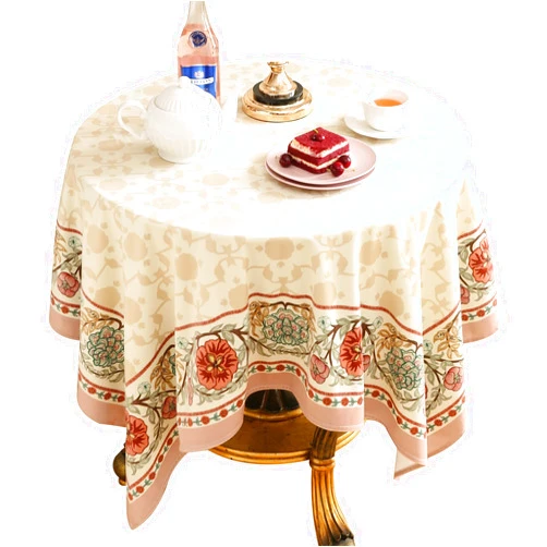 Patdrea Designer French Tablecloth,Beige Provencal Floral Pattern Table Cloth for Round Tables,Italian Velvet Anti-Fading Table Cover Decor for Kitchen Dinning Thanksgiving Christmas,Diameter 55