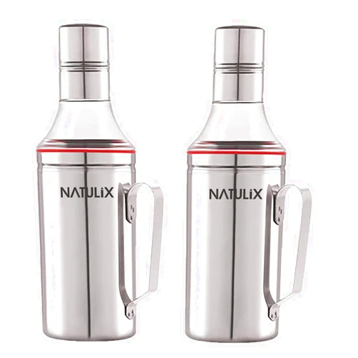 NATULIX Stainless Steel Nozzle Oil Dispenser | Oil Pourer | Oil Pot | Oil Container | Oil Can | Oil Bottle with Handle - 1000 ml (Pack of 2)