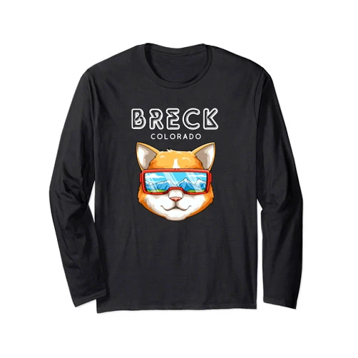 USA Ski Cat Breck Colorado Gift Breck Colorado - Funny Ski and Snowboard Cat Long Sleeve T-Shirt