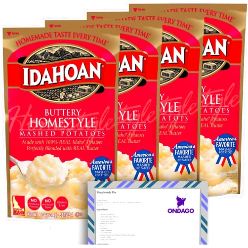 ONDAGO Idahoan Buttery Homestyle Mashed Potatoes 4 oz Bag (Pack of 4) Bundled with Digital Recipe