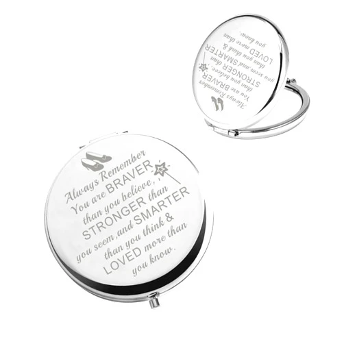 BAUNA Wizard OZ Pocket Makeup Mirror Red Ruby Slippers Inspirational Gifts for Movie Fans Always Remember You are Braver (OZ Mirror Steel Color)
