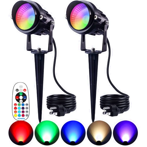 SUNVIE RGB Outdoor Spotlight 12W LED Color Changing Landscape Lights with Remote Control 120V Landscape Lighting Waterproof Spot Lights Outdoor for Yard Garden Patio Lawn Decorative, 2 Pack