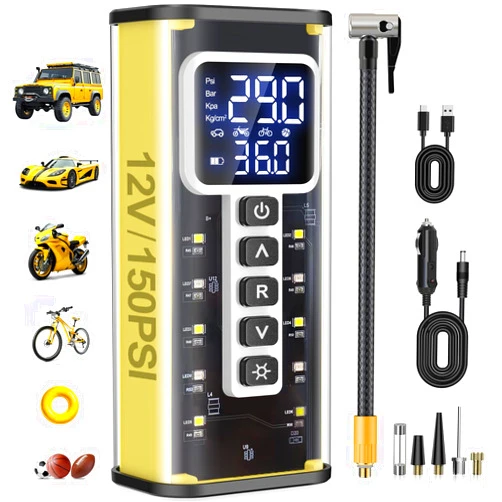 Teffim Tire Inflator Portable Air Compressor, Air Pump for Car Tires 20000mAh Battery & 150PSI, Electric Tire Pump 12V AC/DC Dual Power Supply, Tire Pressure Gauge, Smart 5X Fast Inflation for SUV Ball Bike