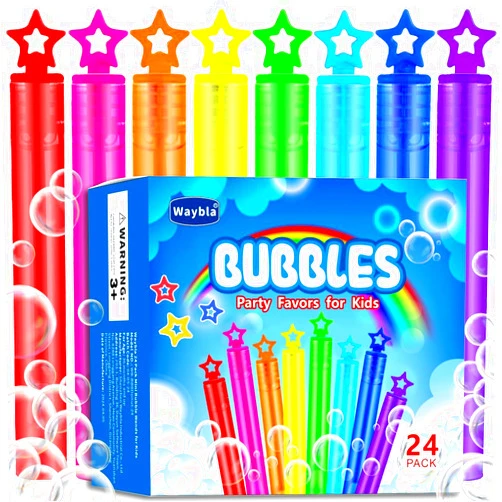 Waybla 24 Pack Bubble Party Favors for Kids, 8 Colors Mini Star Bubble Wands as Classroom Prizes Treats Giveaways Goodie Bag Stuffers Fillers, Birthday Summer Beach Pool Toys for Toddlers Boys Girls