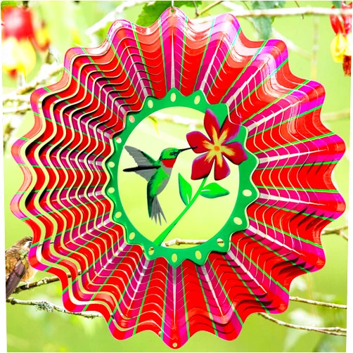 GOOLLYRUSIM Goolyrusim Ruby-Throated Bird Wind Spinner, Hummingbird Wind Spinner for Yard and Garden, Hanging Wind Sculptures 3D Wind Catcher, Kinetic Metal Art Decorations Indoor/Outdoor Décor Ornament Gifts