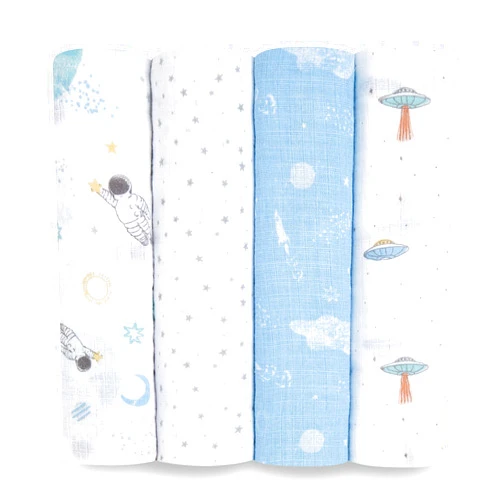 aden + anais Essentials Swaddle Blanket, Boutique Muslin Blankets for Girls & Boys, Baby Receiving Swaddles, Ideal Newborn & Infant Swaddling Set, Perfect Shower Gifts, 4 Pack, Space Explorers