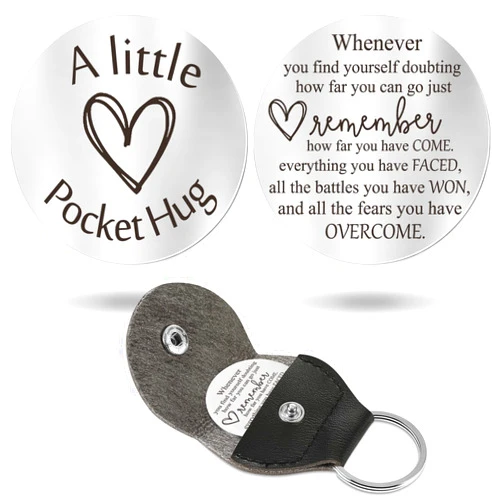 Sureio Pocket Hug Token Long Distance Relationship Keepsake Stainless Steel Double Sided Inspirational Gift with Keychain
