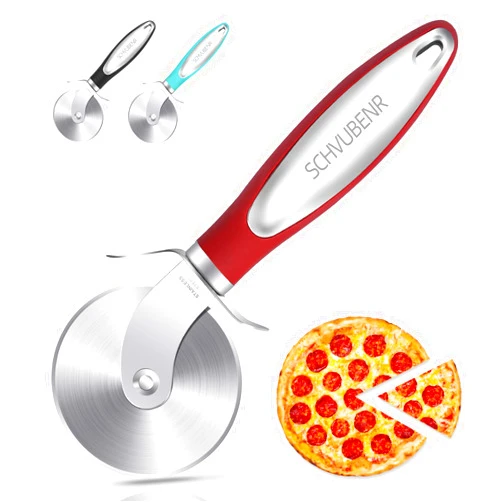 SCHVUBENR Premium Pizza Cutter Wheel - Stainless Steel - Easy to Cut and Clean - Super Sharp Pizza Slicer - Dishwasher Safe - Handles Large and Small Pizza - Corte De Pizza(Red)