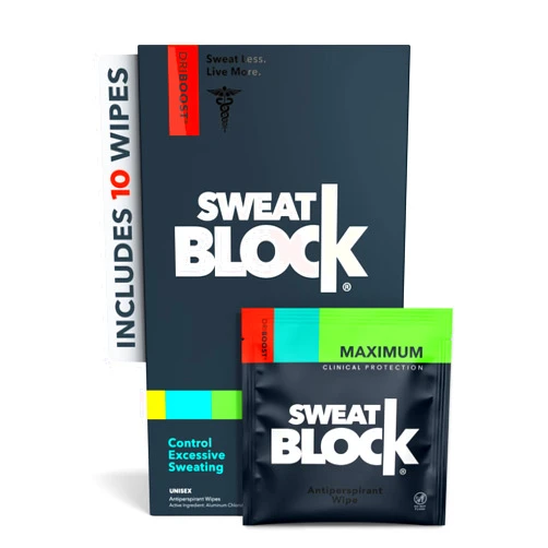 SweatBlock Max Clinical Antiperspirant Wipes - For Excessive Sweating & Hyperhidrosis - Up to 7 Days Protection/Wipe - Unisex - 10 Wipes