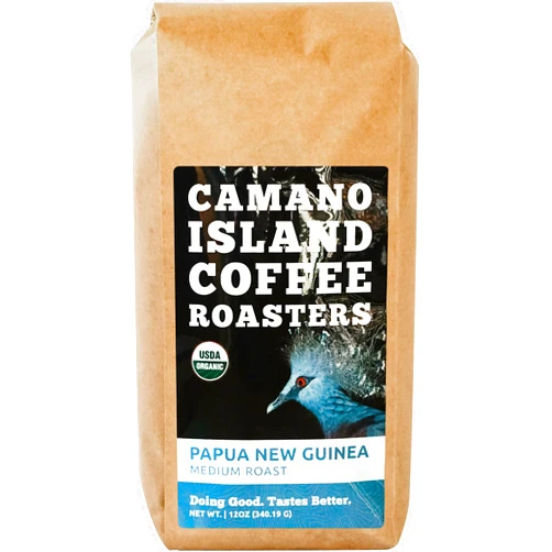 Camano Island Coffee Roasters Papua New Guinea Whole Bean 12oz Fresh Medium Roast, USDA Organic, Fairly Traded, Shade Grown Top 1% Arabica, Delicious Cocoa, Dried Fruit, Brown Sugar Flavor Profile