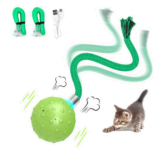 Umosis Interactive Cat Ball Toy,Motion Activated Automatic Moving Ball Toy with Long Tail Teaser/Simulation Bird Sound/USB Rechargeable Cat Toys Self Play,Diameter: 1.9in