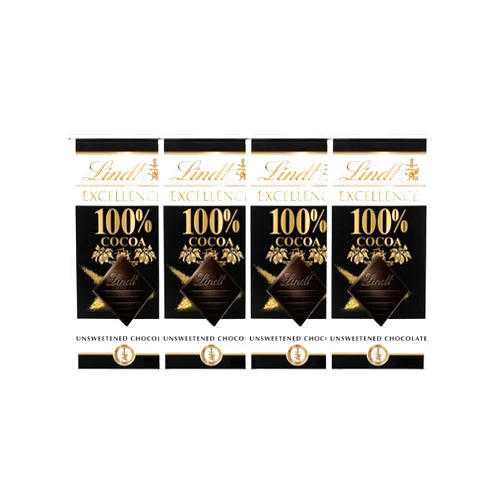 JÁCLER Lindt EXCELLENCE 100% Cocoa Dark Chocolate Bar, Chocolate Candy for Christmas and Holidays (100% Cocoa, 4 Pack)