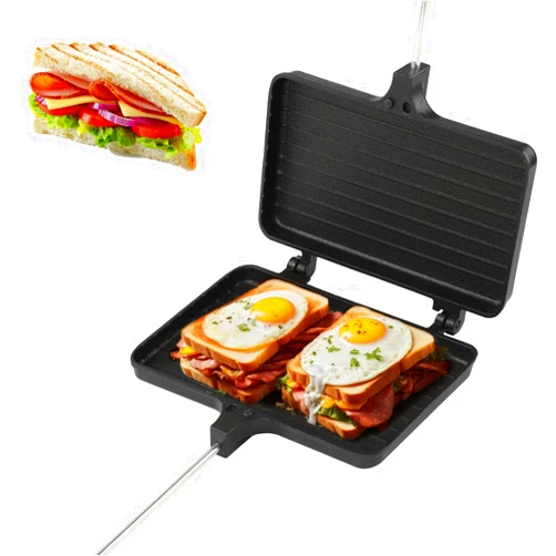 Hunlyman Double Pie Iron Campfire Sandwich Maker,Non Stick Coated Insulated Handle Sandwich Grill,Fast Heat Conduction Sandwich Frying Pan for Camping Cookware Equipment