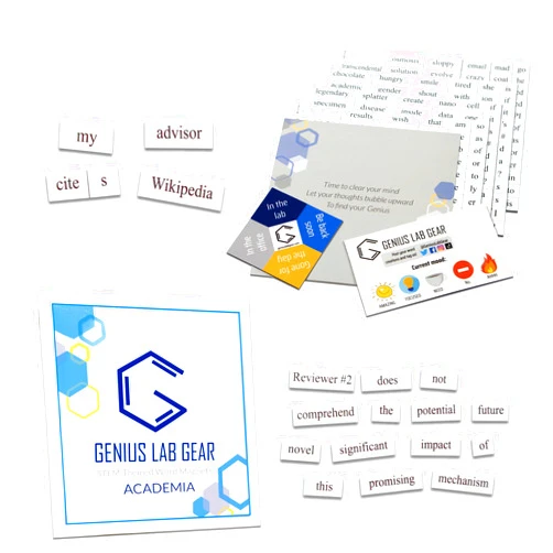 Genius Lab Gear Academia PhD and Post-Doc Word Magnets - Funny and Nerdy Word Kit for PhD to Post-Doctoral Research and Professors - Office Refrigerator or Magnetic White Board - Made in USA