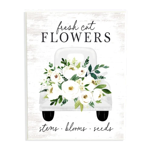 Stupell Industries Fresh Cut Flowers White Roses Carnations Truckload, Design by Lettered and Lined