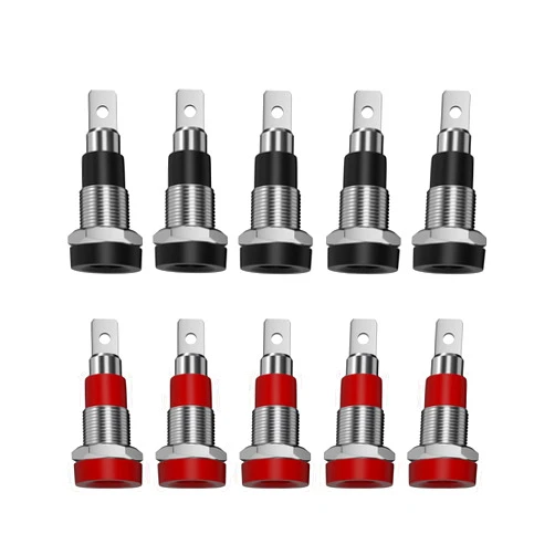 Borsuer Banana Jack, 10Pcs Female Banana Plug Connectors Brass Soldering or Crimping Type Banana Plug Adapters Panel Mount Binding Post for DIY Test Projects or 4mm Banana Jack Socket