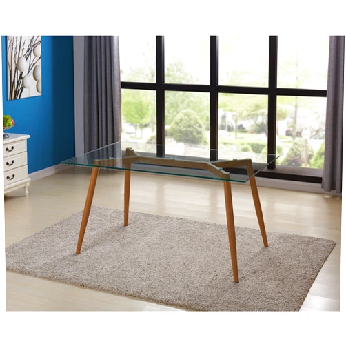 IDS Online Mid Century Dining Table, Office Desk, Glass : 8mm, Wooden Skin