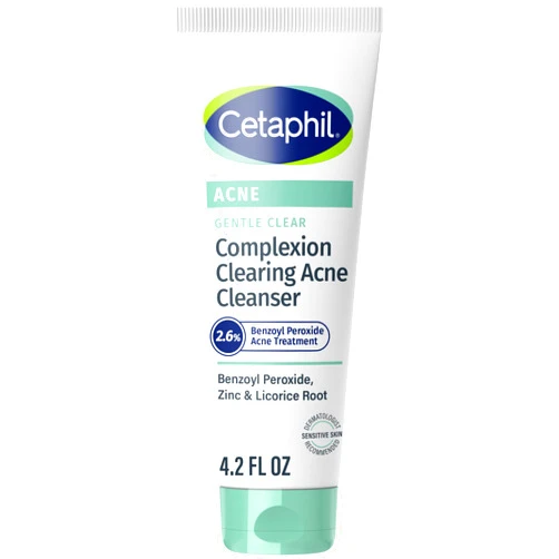 Cetaphil Gentle Clear Complexion-Clearing BPO Acne Cleanser with 2.6% Benzoyl Peroxide, Creamy and Soothing for Sensitive Skin, Suitable for All Skin Types, 4.2oz