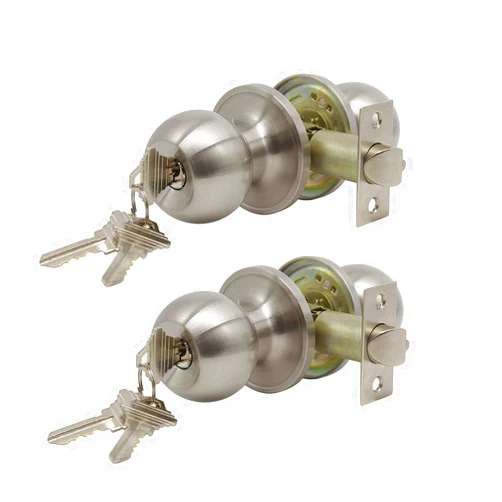 Luckyya Keyed Entry Locks Handles Sets,Round Ball Knobs,Locksets Satin Nickel Finished,Stainless Steel (2Pack)