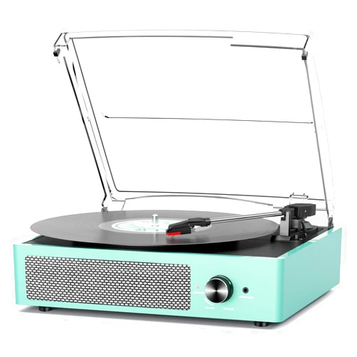 Cotsoco Record Player for Vinyl with 2 Build-in Speakers LP Vinyl Players Belt-Driven Vintage Turntables 3 Speed 3 Size, Wireless Bluetooth Playback, AUX-in, RCA Out, Headphone, Auto Stop,Water Blue