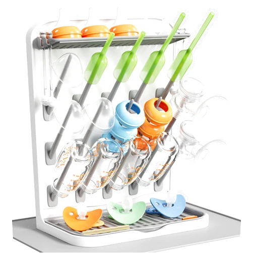 Lifewit Large Baby Bottle Drying Rack with Drain Mat, 15 Hooks Vertical Rack Dryer with Removable Pacifiers Box, Drip Tray, Space Saving Countertop Holder Organizer for Weighted Straws, Pump Parts