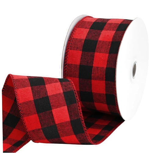 Rilisili Black and Red Buffalo Plaid Ribbon 2-1/2 Inch × 15 Yards Gingham Plaid Wired Ribbon Buffalo Checkered Ribbon for Craft Gift Wrapping Home Decor Wreath Valentine's Day Spring Decoration
