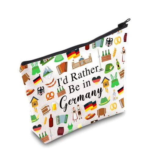 PWHAOO Germany Travel Traveling Gift I'd Rather Be in Germany Makeup Bag Germany Trip Vacation Cosmetic Bag Germany Souvenir Gift (Rather Be in Germany M)