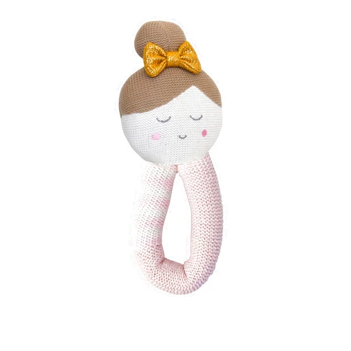 Living Textiles Baby Knitted Toy Rattle - Emma Ballerina -Premium 100% Cotton Super Cute Soft & Fun Stuffed Animal Character | for Infant,Newborn,Nursery,Stuff,Knit,Gift,Shower,Girl