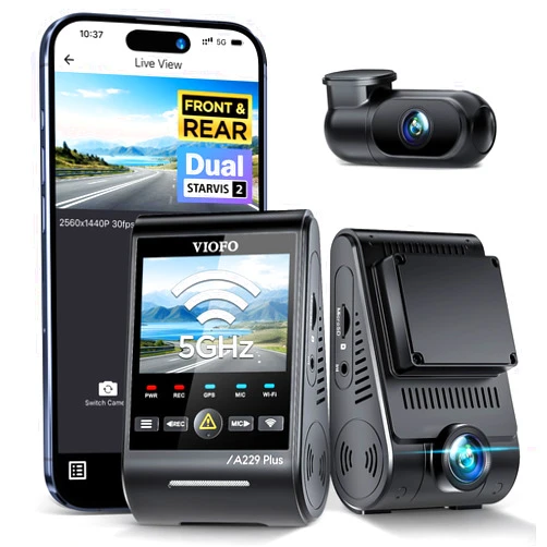 VIOFO A229 Plus Dash Cam Front and Rear, Dual STARVIS 2 Sensors, 2 Channel HDR, 1440P+1440P Voice Control Car Dash Camera, 5GHz Wi-Fi, Support 512GB Max, Voice Control, Ultra-Precise GPS