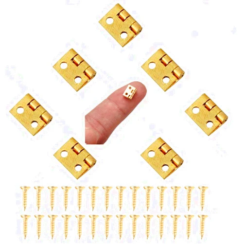 SHEIS Mini Hinges 7pcs Brass Hinges Hardware Butt Hinges Connectors with Screws Cabinet Drawer Wooden Box Miniature Furniture Dollhouse Chest Jewelry Box 270 Degree Rotation DIY Decor(108mm) (A)