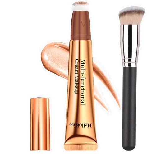 Arindar Contour Beauty Wand,Liquid Face Concealer Contouring Highlighter Blusher Stick with Cushion Applicator, Blush Contour Bronzer Wand, Natural Lightweight Blendable Face Shades Stick(06 Champagne Gold)