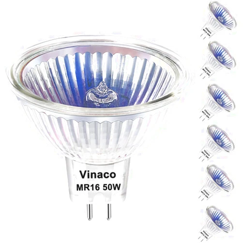Vinaco MR16 Bulb，6 Pack MR16 Halogen Bulb 50W GU5.3 Base, 800LM High Output MR16 12V 50W Halogen, 2800K Warm White MR16 Dimmable with Clear Glass Cover, MR16 GU5.3 for Landscape, Track Lights