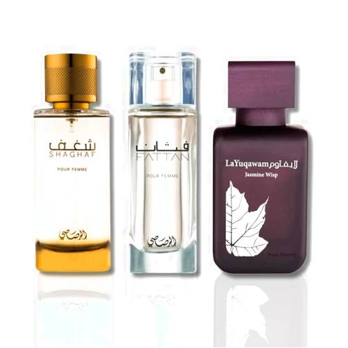 RASASI Shaghaf Women EDP 100Ml, Fattan Women EDP 50Ml & La Yuqawam Jasmine Wisp EDP - 75ml (PREMIUM)