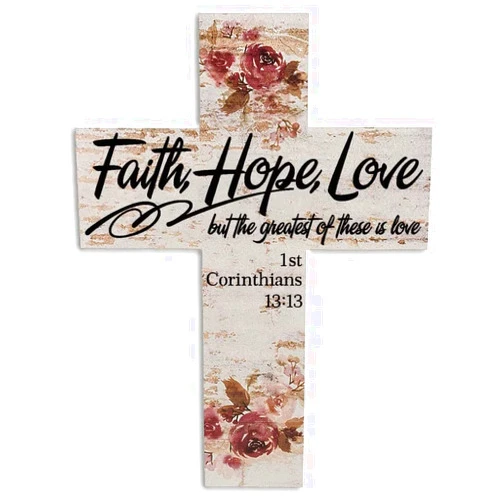 MTSDECO Faith Hope Love but The Greatest of These is Love 1 Corinthians 13:13 Farmhouse Wall Door Hanging Decor Signs Kitchen Wooden Signs Vintage Funny Cross