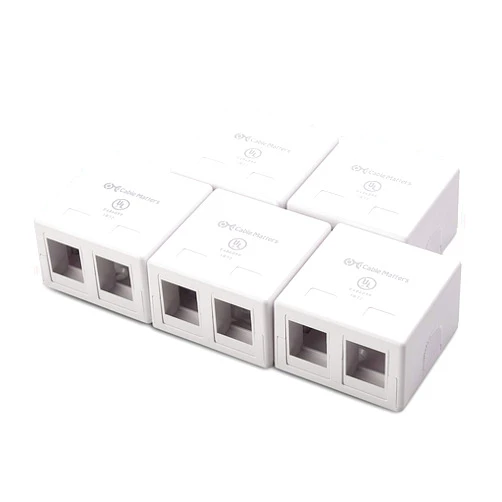 Cable Matters UL Listed 5-Pack 2-Port Keystone Jack Surface Mount Box in White