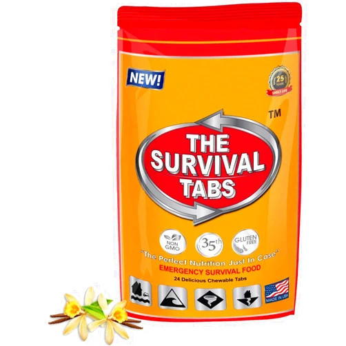 The Survival Tabs Food For Preparing SHTF 2-day Food Supply 24 Tabs Food Ration for Travel Camping Boating Biking Hunting Outdoor Gluten Free and Non-GMO 25 Years Shelf Life Long Term Food Storage - Vanilla Malt Flavor