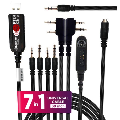 MIRKIT FTDI USB Programming Cable, 7-in-1, Compatible with Baofeng UV-5R, UV-82, BF888S, UV-9R, BF-F8HP, Kenwood, Wouxun, Btech, 4ft Cable, for Radio Amateur